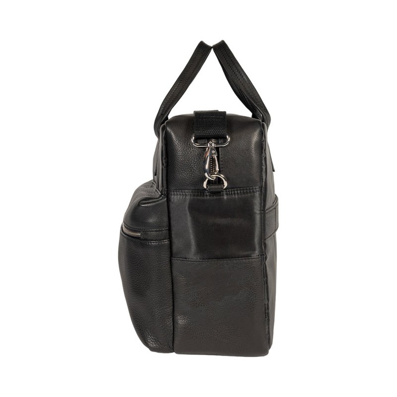 K0043AB | Briefcase in Waterproof Nylon/Genuine full grain leather with light grain - Black color - Internal clutch bag - Shiny silver accessories - Dimensions 39 x 30 x 12 cm - Packaging: TNT bag