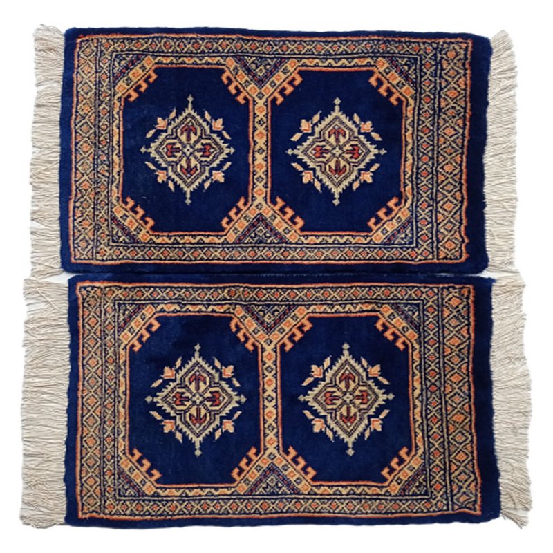 Tapis en laine bleu du golfe noué à la main Bokhara