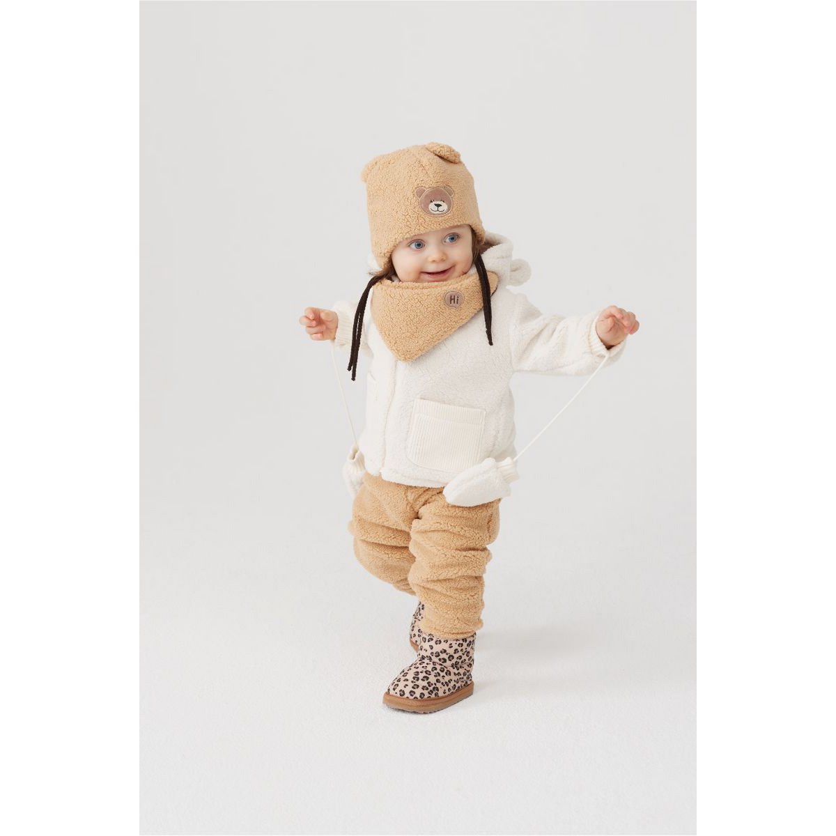 Giacca in peluche per bambini LEO ECRU