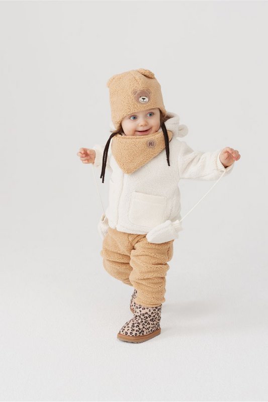 Giacca in peluche per bambini LEO ECRU