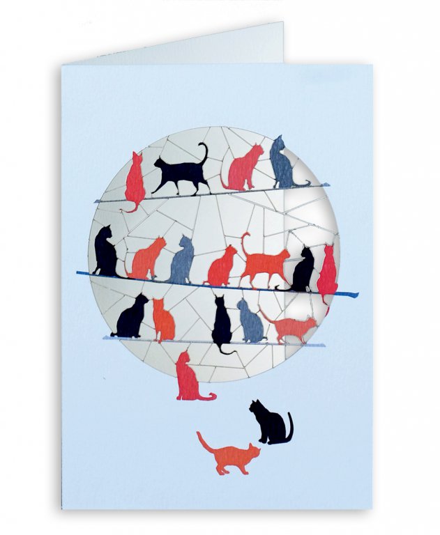 Forever Cards Laser -Cut Wenskaart - Katte rød/sort/grå