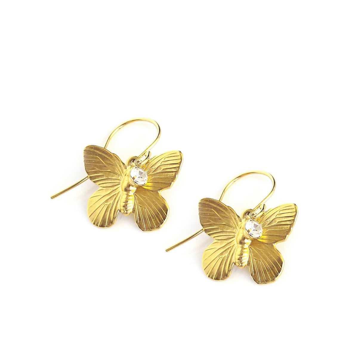18K gold plated butterfly earrings with clear crystals