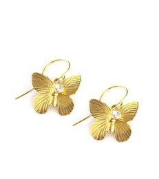 18K gold plated butterfly earrings with clear crystals, available in clear and emerald colors, featuring a delicate butterfly design with a sparkling crystal accent.