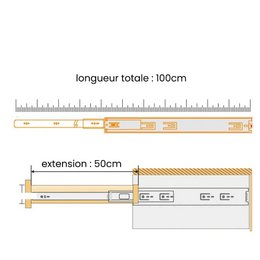 2 x 100 cm kogelgelagerde ladegeleider - zware belasting 70 kg