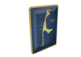 Cartolina da viaggio in latta 10x14 cm Mappa Sylt dall'alto, cartello decorativo
