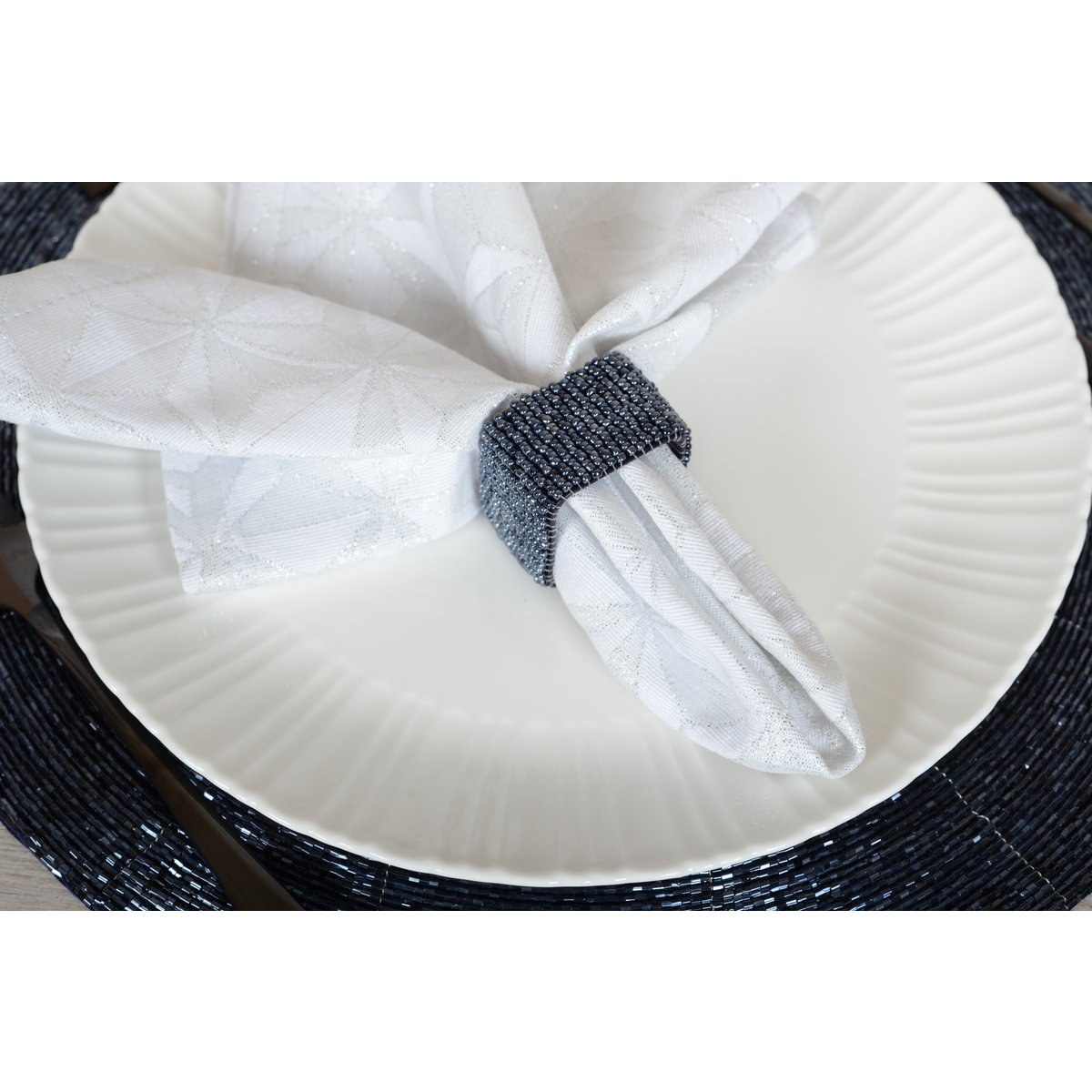 Conjunto de 4 rondas de perlas azul oscuro rectangular