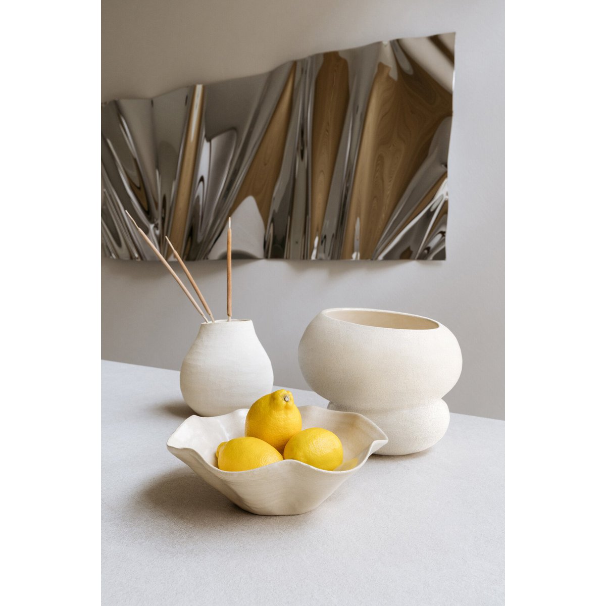 Handmade vase Leya from Portuguese ceramics matt ecru 25 x 20 cm
