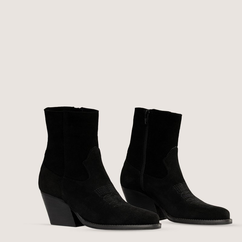 Janice Black Suede Texan Ankle Boots