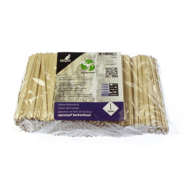 Stirring rod Kangaro wood pack of 1000 pieces 110x5x1.5mm biodegradable