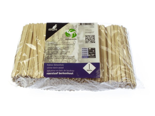 Stirring rod Kangaro wood pack of 1000 pieces 110x5x1.5mm biodegradable