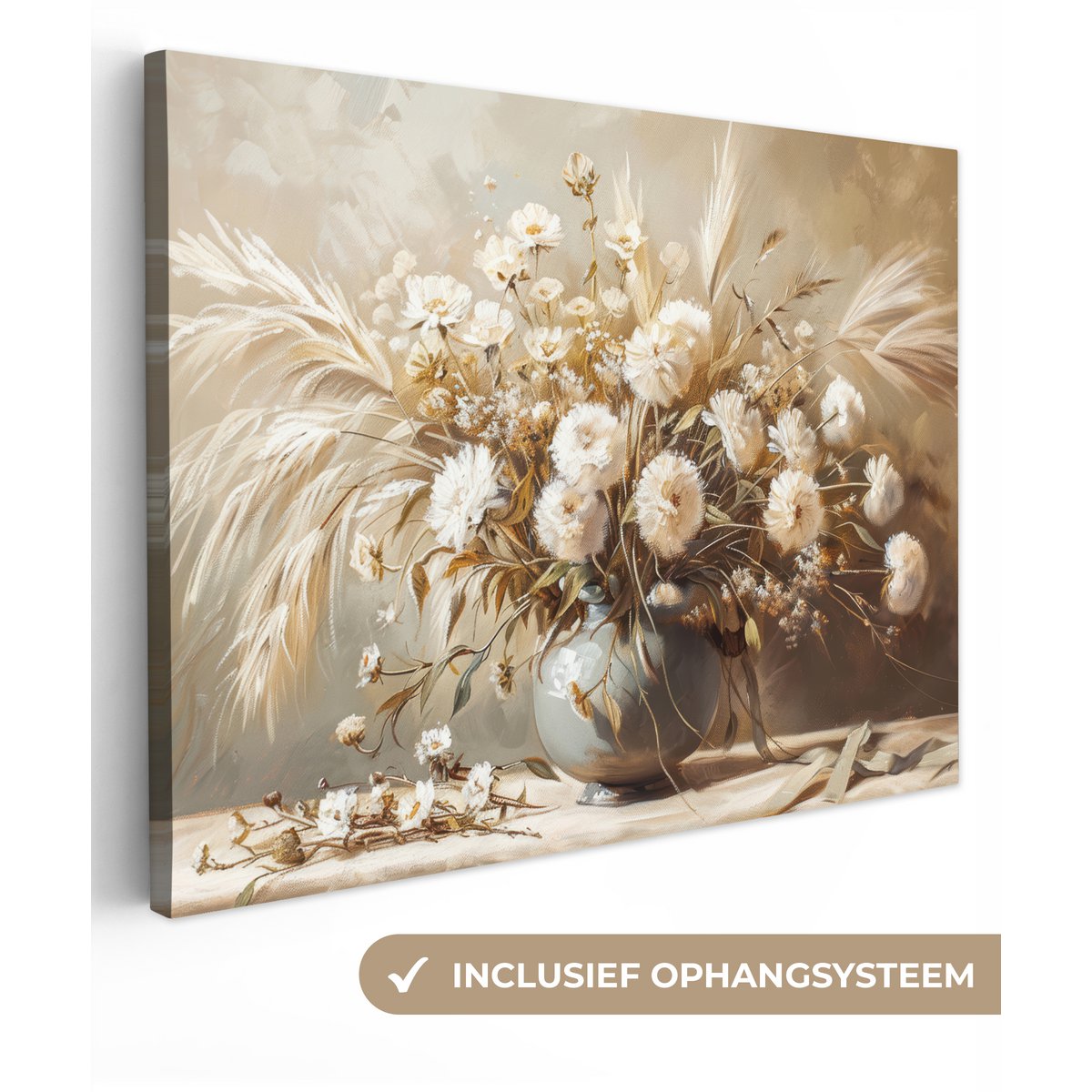 Pintura de lienzo - Decoración de pared - Flores - Rosa - Moderno - Beige