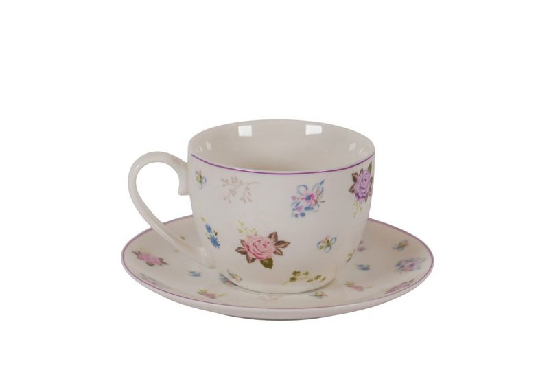 Coppa di porcellana con flora piattino 220 ml di rosa Isabelle