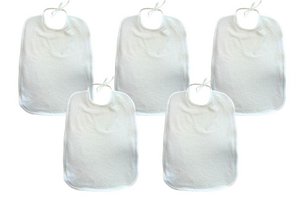 Set van 5 waterdichte slabbetjes van katoenen badstof 30x40 cm Effen Wit
