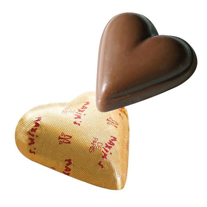 Kartonnen doos van 8 praline melkchocolade hartjes
