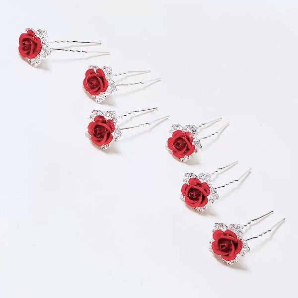 Scarlet Rose Bridal Hair Pins-One set of 8