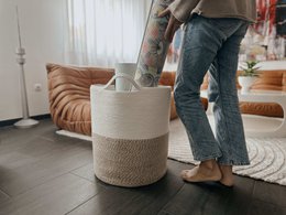Stor vaskeri kurv lavet af jute og bomuld