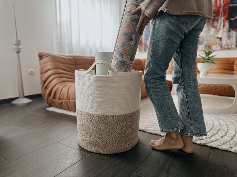 Stor vaskeri kurv lavet af jute og bomuld