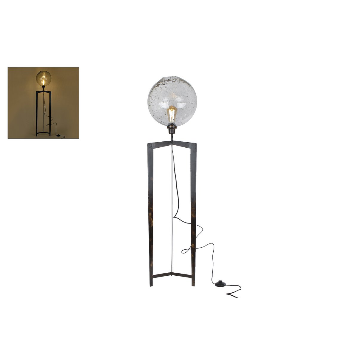Lampada da terra Melle vetro-metallo marrone 30x30x135cm