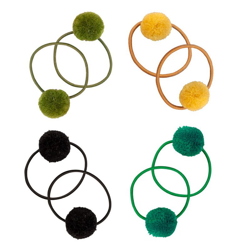 Elastici per capelli Pompon Oliva (8/carta) 4 colori
