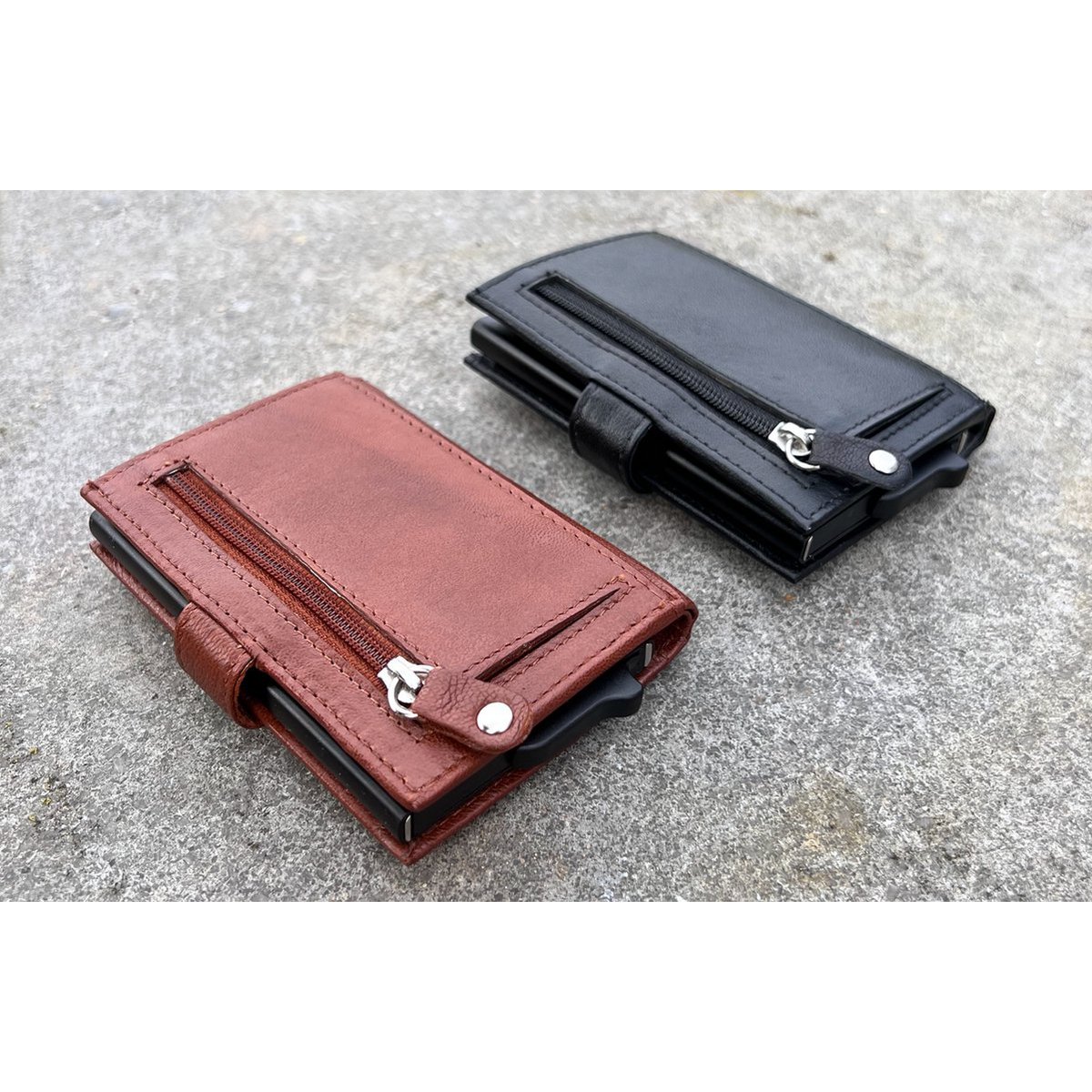 Tarjetero de piel + organizador de llaves marrón — set de regalo para hombre — Lundholm Örebro Safety Wallet