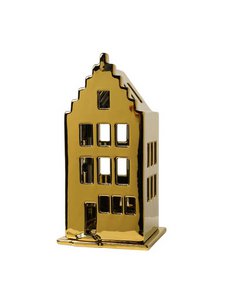 Tea -light holder house - Step gable - Gold - 17 cm