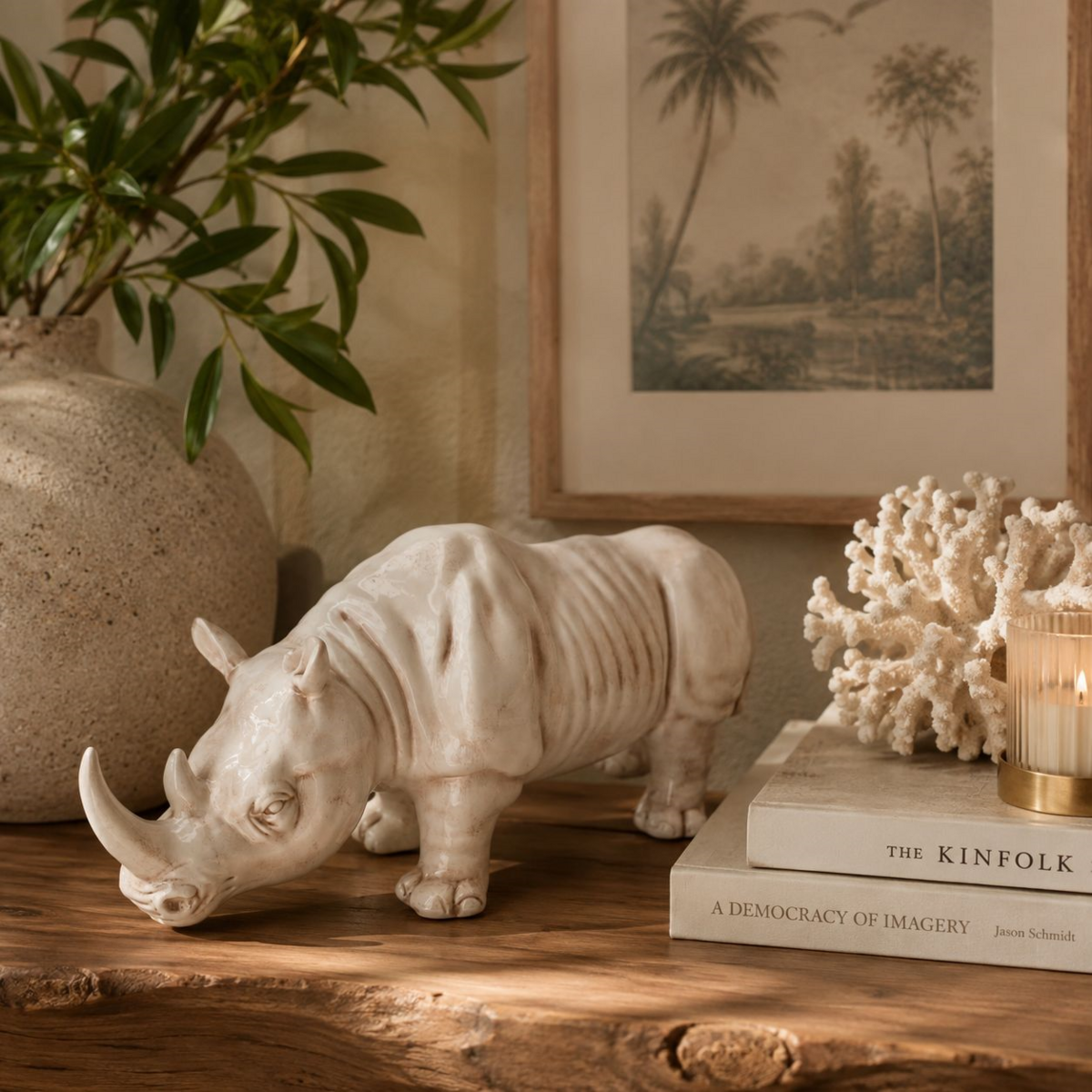 Antikes Nashorn aus Keramik, H 25 x 50 x 18 cm