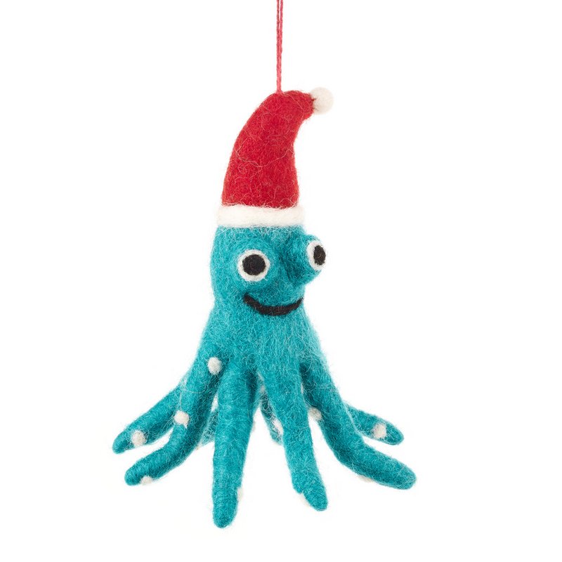 Décoration suspendue d'arbre de poulpe de Noël biodégradable en feutre fait à la main