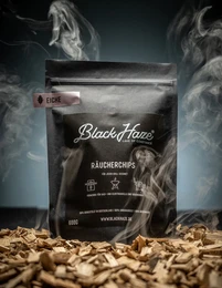 Oak wood smoking chips for barbecue and grilling, with a smoky, earthy aroma.