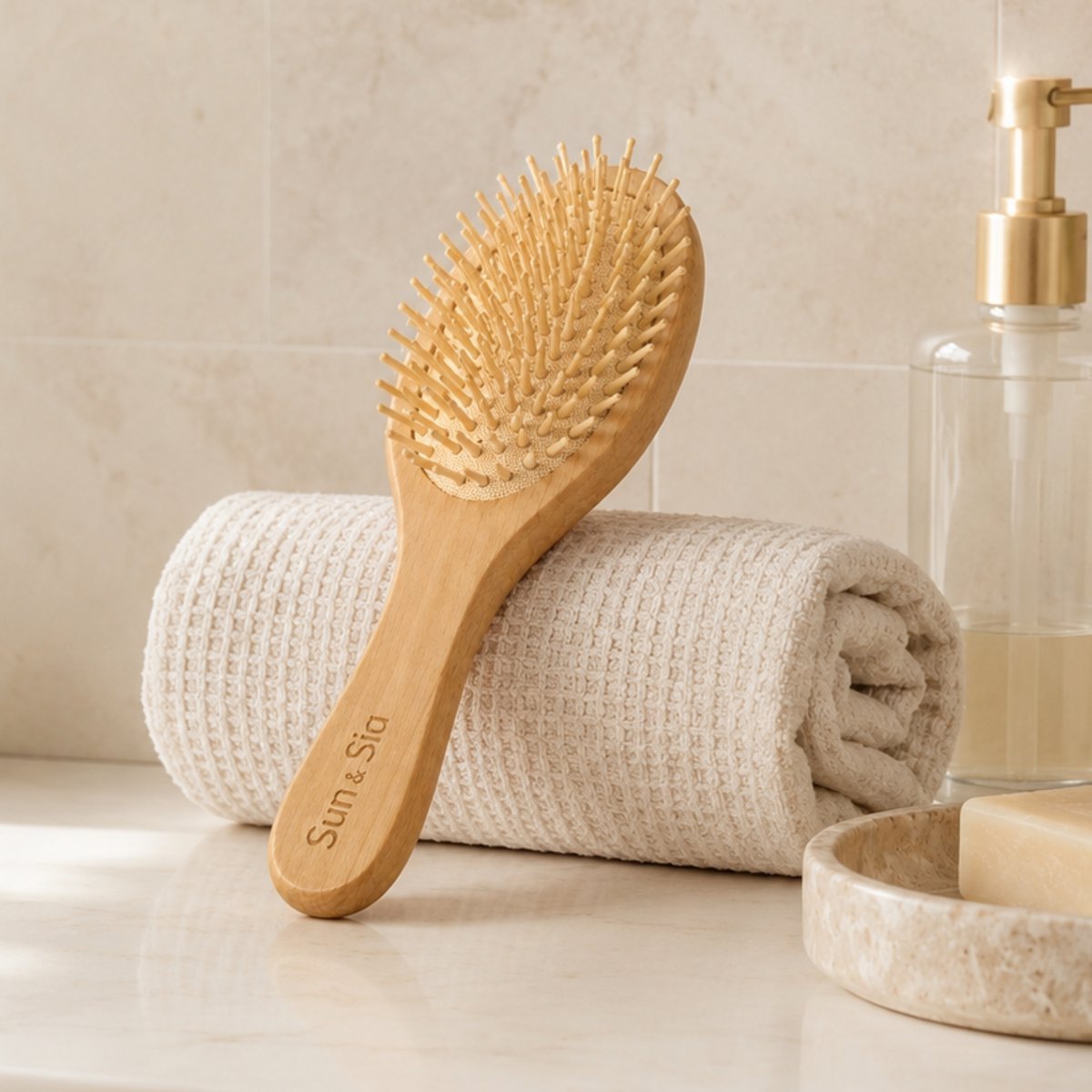 Wooden Hairbrush - Detangling, Anti-Static and Eco-Friendly - 109 Soft Pins on Cushion for Pleasant Brushing with Massaging Effect