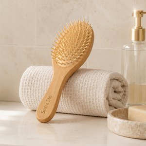 Wooden Hairbrush - Detangling, Anti-Static and Eco-Friendly - 109 Soft Pins on Cushion for Pleasant Brushing with Massaging Effect