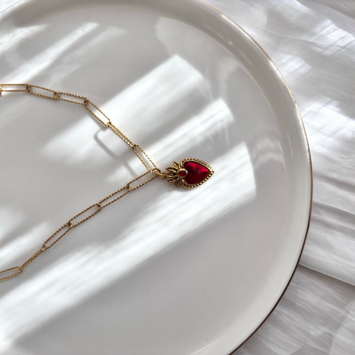 Red Passion - Collana Cuore Sacro in Acciaio placcato oro