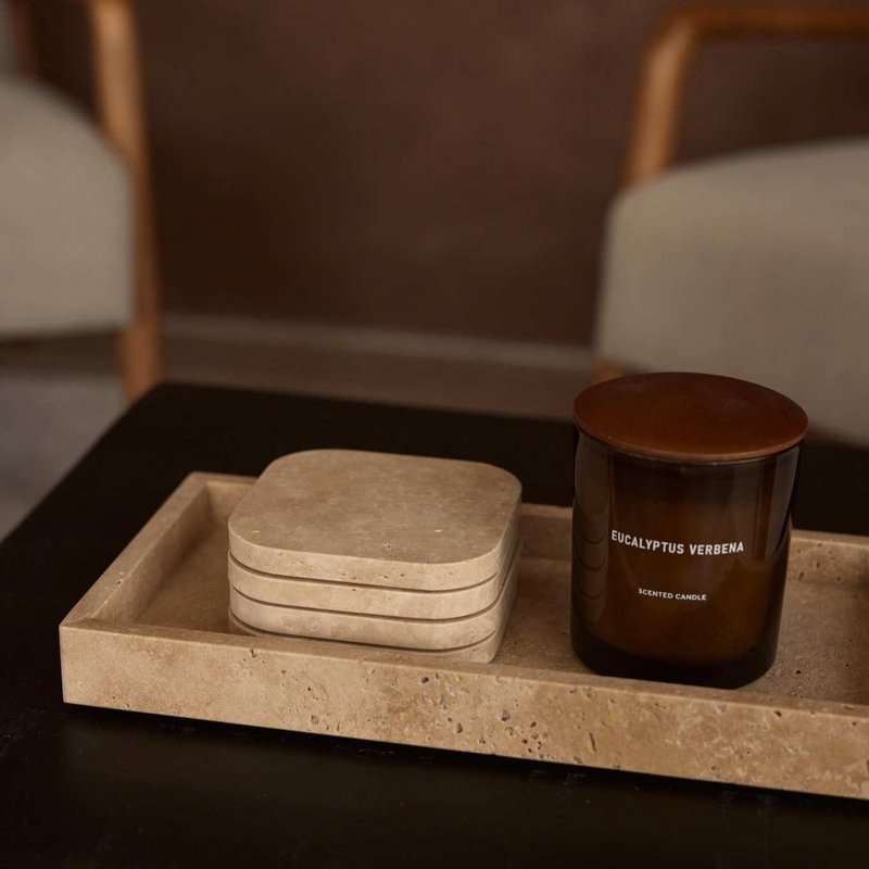 Travertin coaster - økologisk - sæt med 4 stk - 10x10x1cm