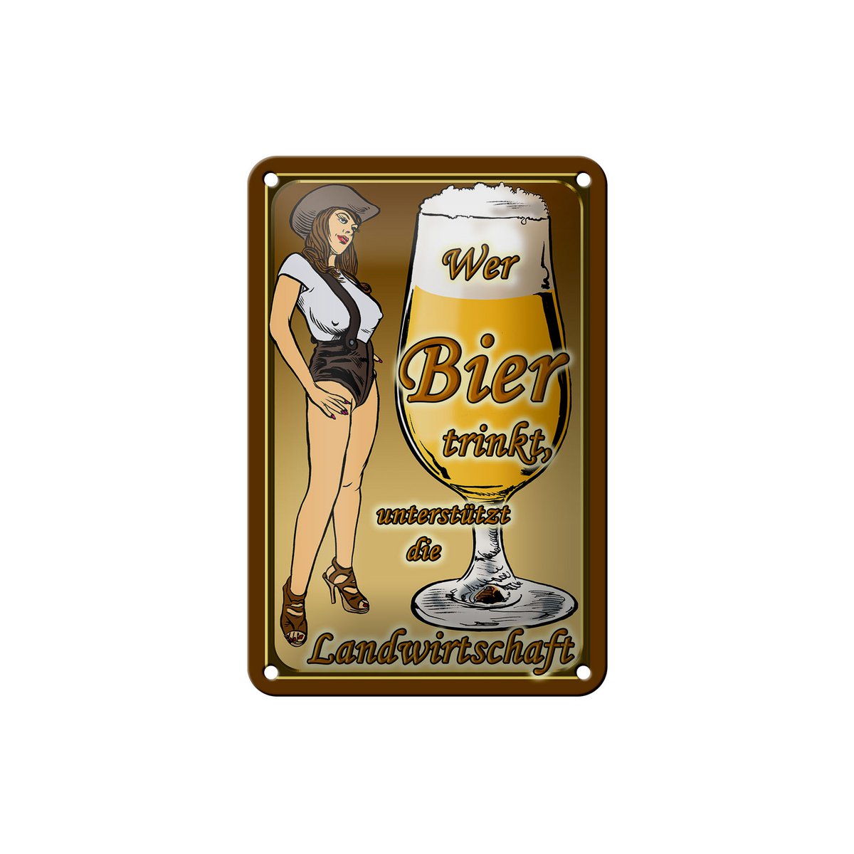 Tin sign Pinup 12x18cm who drinks beer supports country decoration