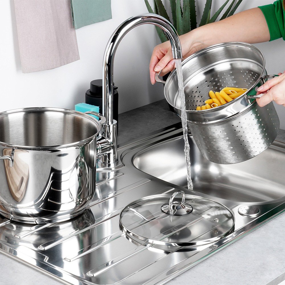 Pasta -Topfstahl mit Glasdeckel Anett 6 l 3 PCs