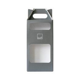 A gray gift box with a handle and a window to view the contents. The box is labeled "Leeff Giftbox Care" and appears to be a simple, minimalist design suitable for various gift-giving occasions.
