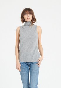 LILLY 13 Hellgrauer ärmelloser Rollkragenpullover aus Kaschmir