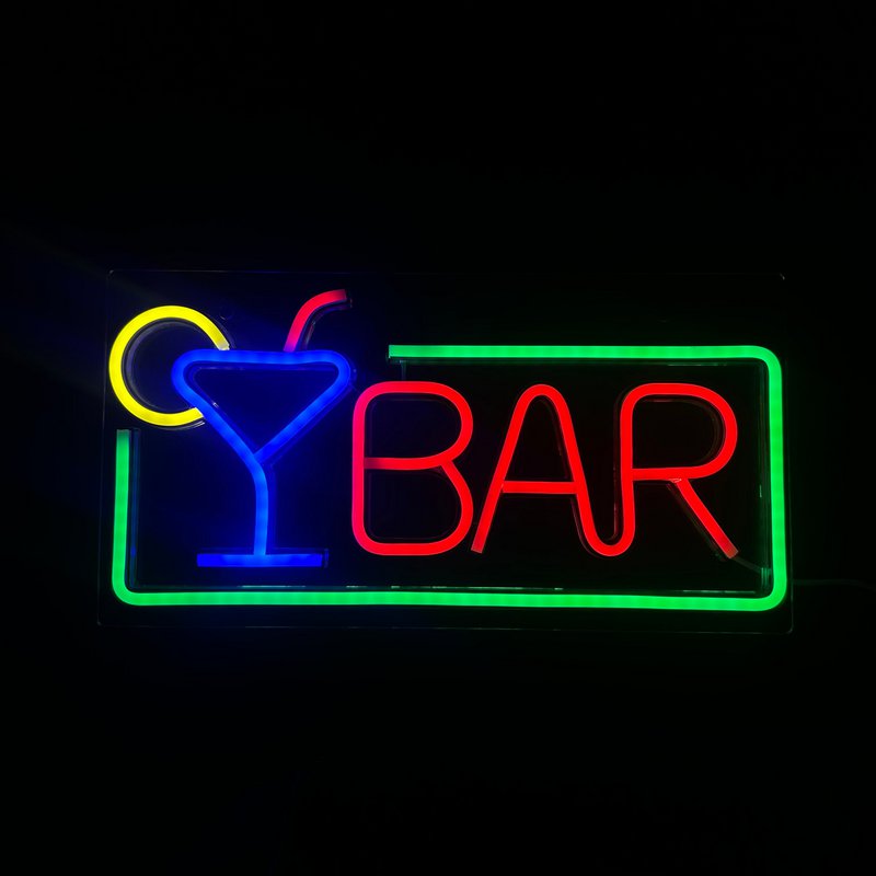 Lámpara Neón - BAR Verde / Rojo - Regulable - Incl. Ganchos para colgar - Letrero de neón - 22 x 42 cm