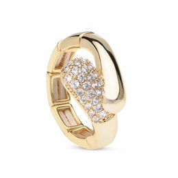 Elegant gold-colored statement earring with a cluster of sparkling crystals, perfect for adding a touch of glamour to any outfit.