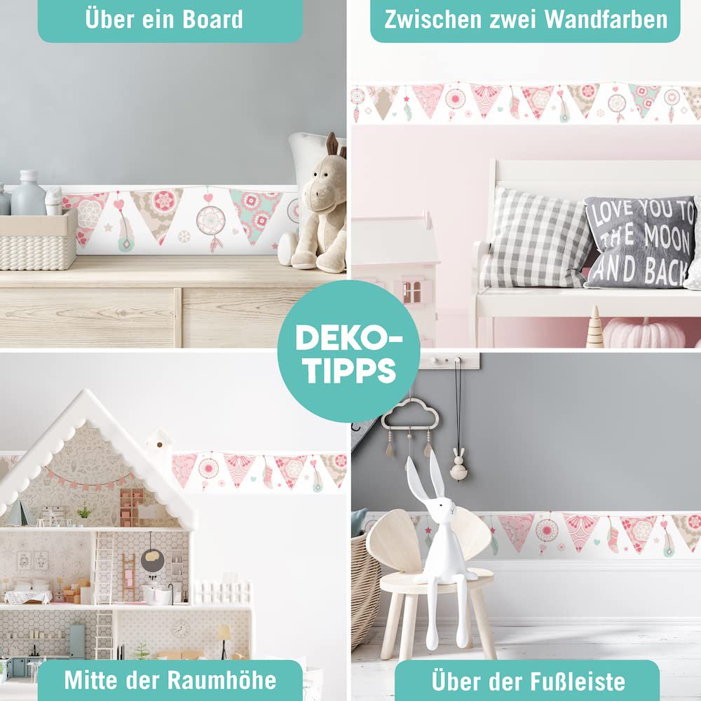 Bordüre „Traumfänger & Wimpel” Rosa/Mint/Beige