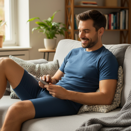 Men's Short Sleeve Top and Boxer Shorts Set 160 Denim