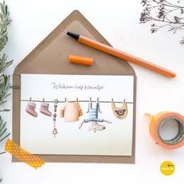 Greeting card birth washing line