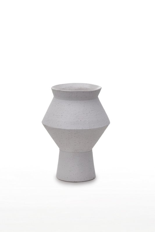Moderne keramikvase med ru hvid finish, kantet rund form, CUZCO 20 hvid