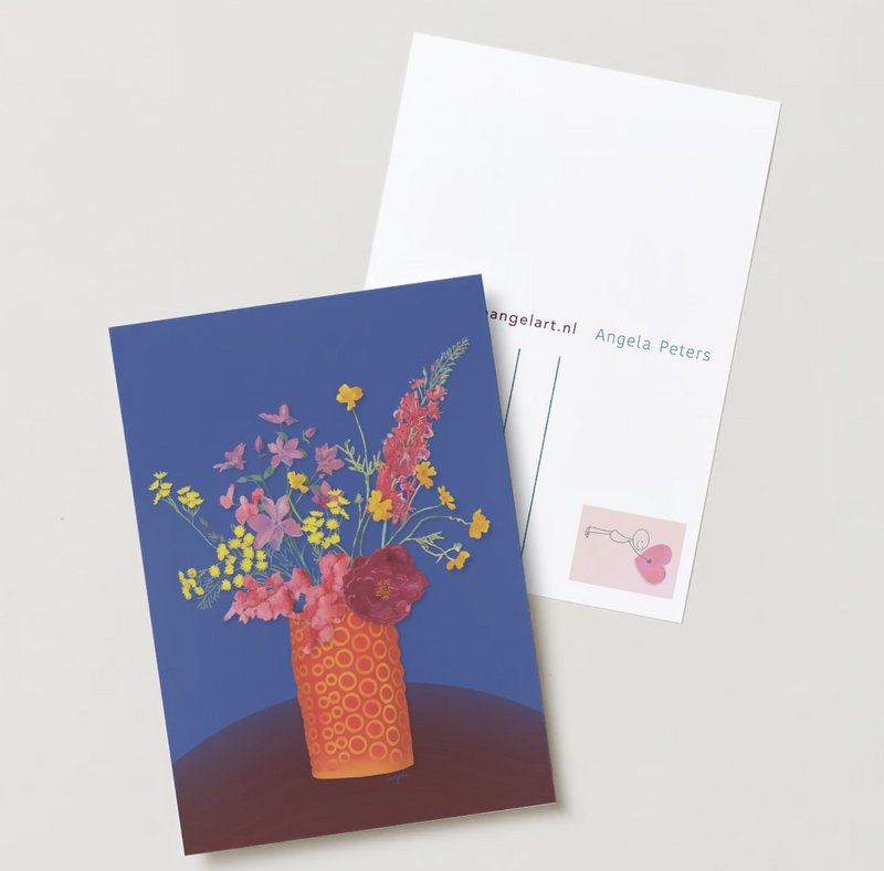 Ramo de flores en tarjeta de felicitación de ilustración de jarrón