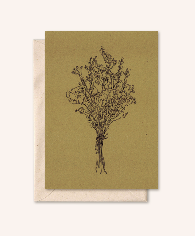 Bæredygtigt kort + kuvert | Buket blomster | Pap