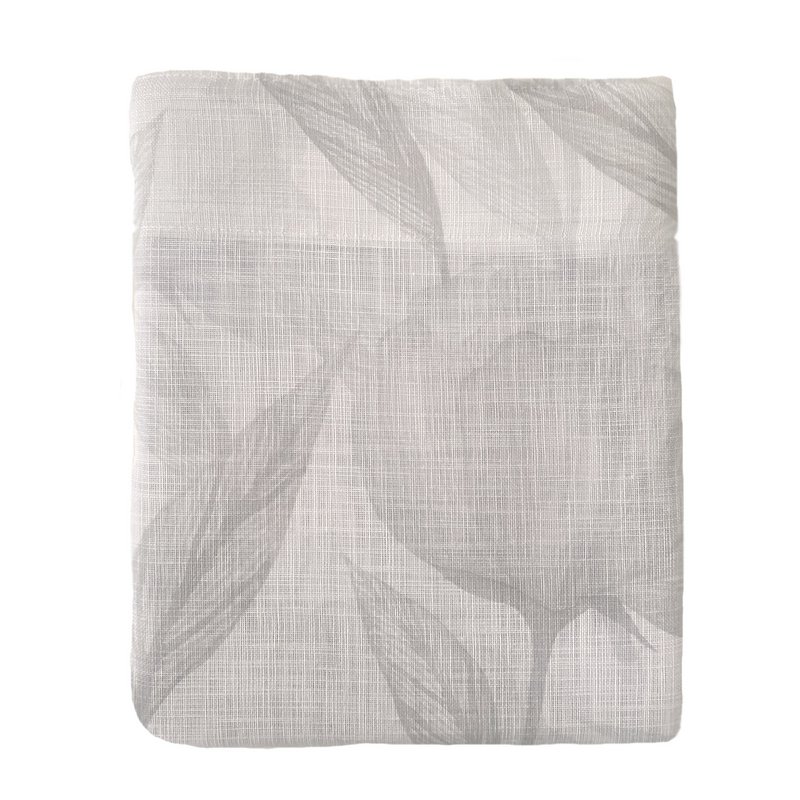 Rideau translucide, rideau imprimé numériquement en ruban multifonction (ruban fronceur ou serre-câble), allie motif floral et couleurs grises. Rideaux pour salon, chambre et cuisine.