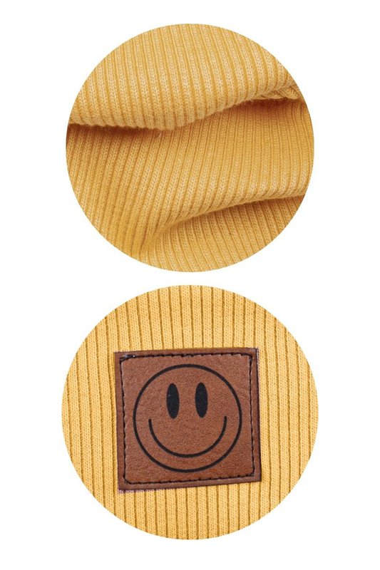 Komplet czapka i komin SMILE - bawełna - musztardowy