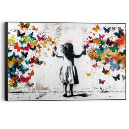Painting Framed Panel Cloud of butterflies 60x90
