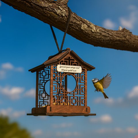 Wooden Bird Feeder for Small Birds, Functional Outdoor Decor for Gardens and Patios