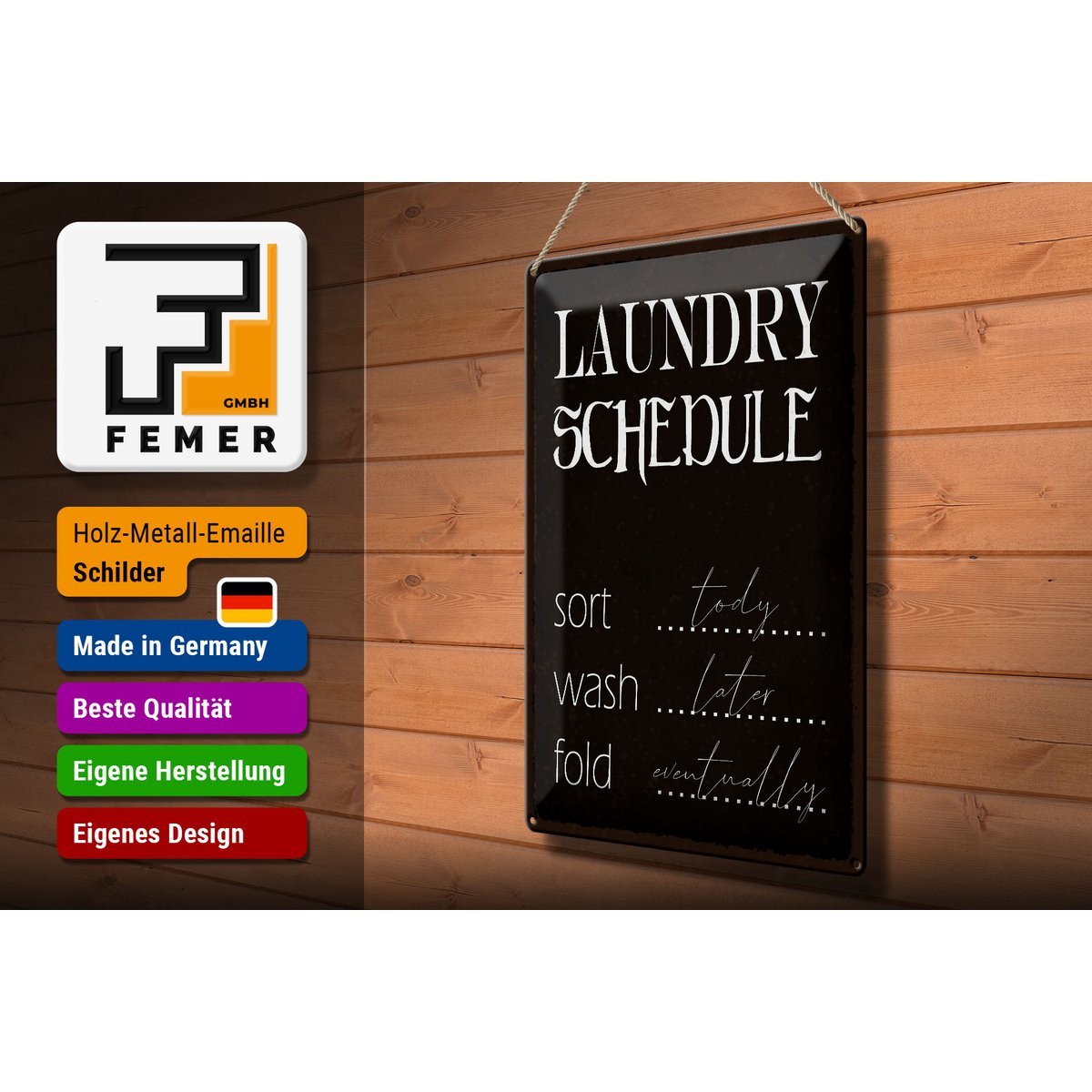 Tin sign saying 30x40cm laundry schedule sort tody wash