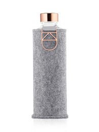 Glass bottle with felt cover in various colors including cookie, blueberry pie, pistachio, and silver. Durable and portable travel bottle.